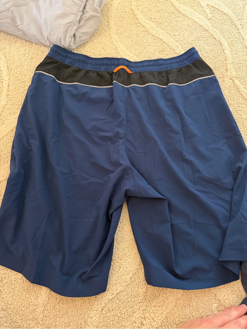 Bonobos Navy Blue Hybrid Shorts with Black Waistband and Orange Drawcord